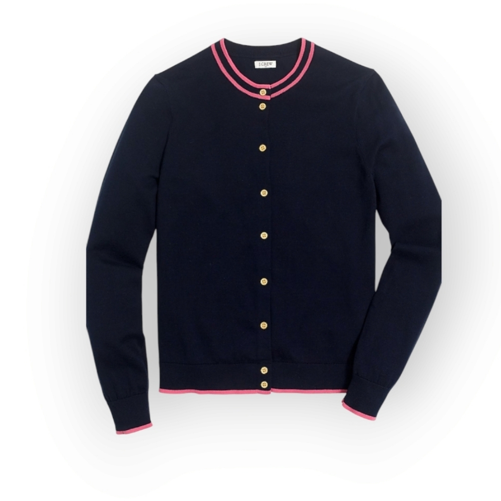 J. Crew Tipped Caryn Cardigan Sweater in Navy‎ Size Small